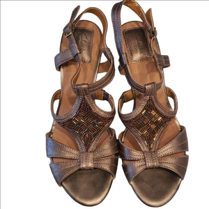Clarks Bendable Bronze cork heeled sandal